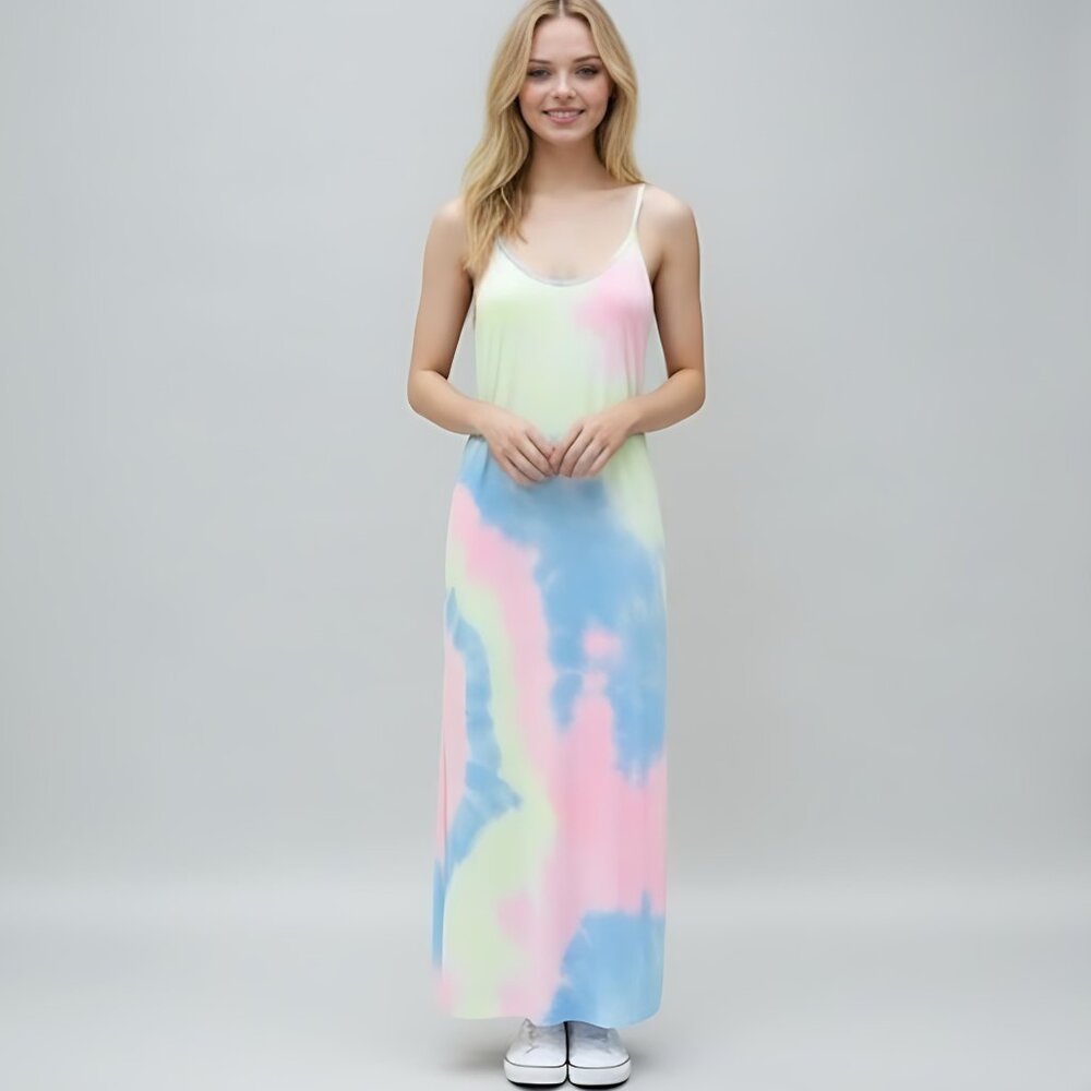 Tie Dye Split Side Curved Hem Dress.